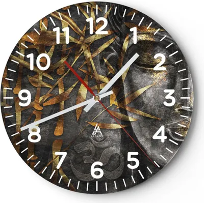 Produktbild von Wanduhr - Rund - Glasuhr - Buddha Gold Bodhisattva - 30x30cm - Schleichendes Uhrwerk - Lautlos - zum Aufhängen bereit - Dekoration Modern - Wanddekoration aus Glas - C4AR30x30-4442