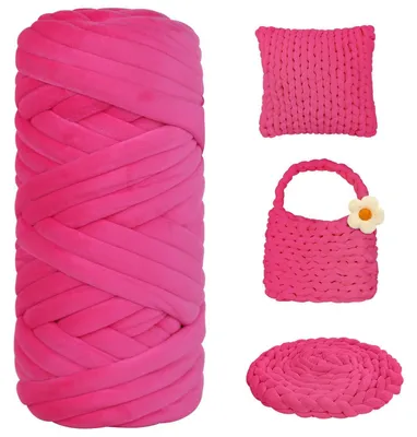 Immagine prodotto di Filato spesso per uncinetto o ferri, 900g, color rosa intenso, ideale per coperte e borse