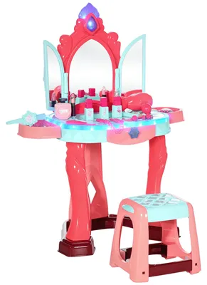 Produktbild von Kinderschminktisch (ab 3 Jahren) mit Hocker, Spiegel, Licht, Musik und F?hn, Ma?e 57 x 34 x 76 cm, mehrfarbig