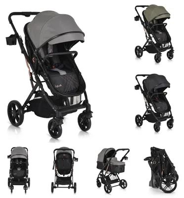 Produktbild von Moni Kombikinderwagen Rafaello 2 in 1, umbaubar, Sportsitz, Fußabdeckung, Tasche grau