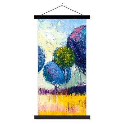 Produktbild von MuchoWow® Textilposter Gemälde - Ölfarbe - Baum - Natur 40x80 cm mit schwarzem Rahmen - Wandemalerei