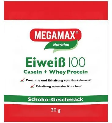 Image de MEGAMAX Nutrition Protéine 100 poudre goût chocolat, 30 g de poudre
