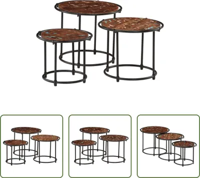 Produktbild von The Living Store Satztische 3 Stk. Recyceltes Massivholz