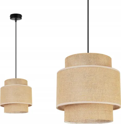 Immagine prodotto di Lampada a sospensione Boho - Lampada da soffitto - Lampada a sospensione in metallo con paralume in tessuto - E27 - 1 lampadina - Base nera e juta