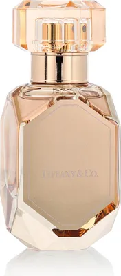 A studio shot of a Tiffany & Co. Rose Gold Intense Eau de Parfum spray bottle.