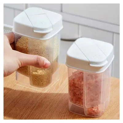 Produktbild von Gewürzgläser - 10 cm Gewürzbehälter mit wasserfesten Etiketten und praktischem Doppeldeckel-Design | Tragbare, auslaufsichere Behälter in Lebensmittelqualität für Salz und Gewürze