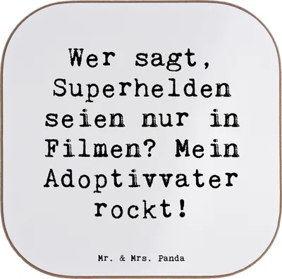 Produktbild von Mr. & Mrs. Panda Tassenuntersetzer Spruch Adoptivvater Superheld - Weiß - Geschenk, Vaterschaft, Familie, gläseruntersetzer, Tischuntersetzer, Familienstruktur, Coaster