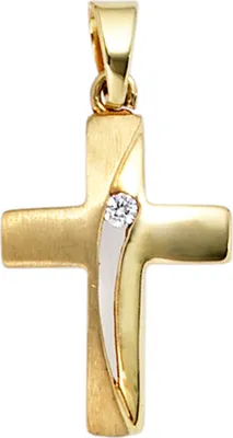 Produktbild von Anhänger Goldkreuz Kreuz mit Zirkonia 333 Gold Gelbgold teilmattiert