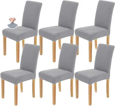 Obrázok produktu pre Uniqoos® Sada 6 univerzálnych, elastických poťahov na stoličky – svetlosivá farba, umývateľné, vhodné na svadbu, banket, do hotela a do domácnosti