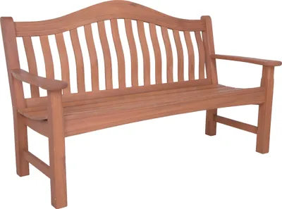 A wooden bench on a white background.