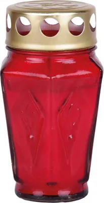 Produktbild von Grablicht aus Glas "Sechseck" 30h Rot – dekorative Grabkerze mit goldenem Deckel, wetterfest, Gedenkkerze für Grab, Friedhof und Grablaterne