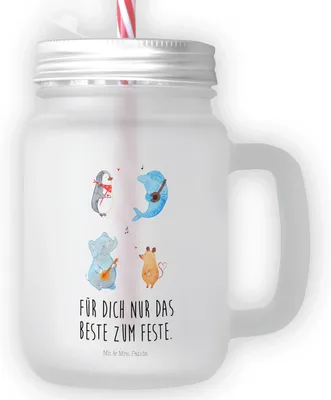 Produktbild von Mr. & Mrs. Panda Glas Big Band - Transparent - Geschenk, Hund, Trinkglas, Maus, Becher mit Strohhalm, Delfin, Pinguin, Gitarre, Musik, Schraubverschluss, deckel