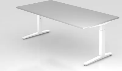Produktbild von Schreibtisch Mika | Grau | Weißes Gestell | BxT 200x100cm | Arbeitshöhe 65-85cm | höhenjustierbar, 1cm Raster | C-Fuß-Gestell | Rechteckform