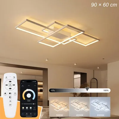 Produktbild von Moderne LED Deckenleuchte 90 x 60cm Weiß, Fernbedienung und App, Stufenlos dimmbar, 3000-6500K, Nachtlicht Timer, Für Wohnzimmer Schlafzimmer Büro.