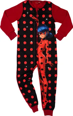 Produktbild von Miraculous Ladybug Jumpsuit für Mädchen Overall Pyjama Schlafanzug Kinder Rot/Schwarz, Größe:110-116