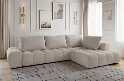 Produktbild von Ecksofa aus Bouclé-Stoff, ESSA - 352x210x85cm, L-Form, Rechts, Sofa, Wohnzimmersofa - beige