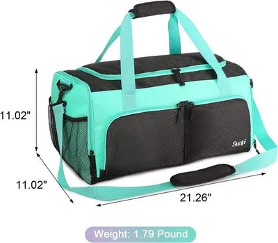 Image de Sac de sport et de voyage Unyqoos® pour femmes et hommes – grand sac de week-end et de sport, imperméable, avec compartiment à chaussures et compartiment pour les vêtements mouillés, couleur verte