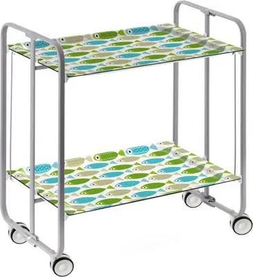 Produktbild von DON HIERRO - Klappbarer Servierwagen BAUHAUS mit Rollen – Metallgestell grau, 2 Ebenen, 4 Positionen