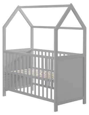 Obrázok produktu pre Detská postieľka "Hausbett" 60 x 120 cm - Postieľka a prístelka pre deti s dizajnom domčeka - 6-stupňové nastavenie výšky - farba: taupe