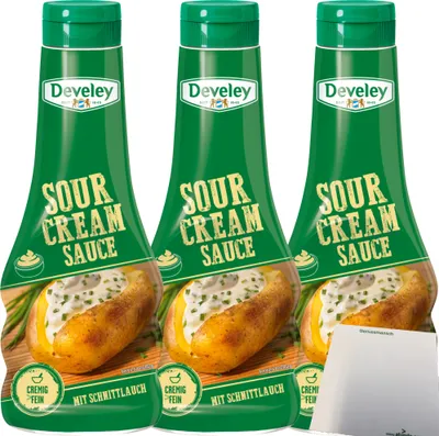 Produktbild von Develey Sour Cream Sauce mit Schnittlauch 3er Pack (3x250ml Flasche) + usy Block