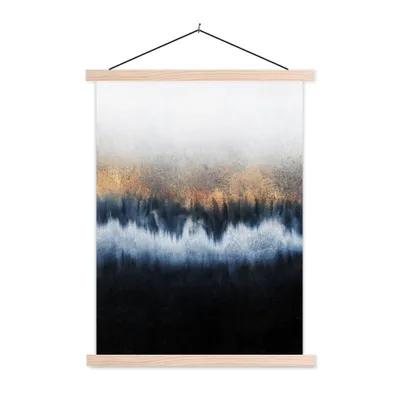 Produktbild von MuchoWow® Textilposter Abstrakt - Gold - Luxus - Blau 60x80 cm mit holzfarbenen Rahmen - Wandbild
