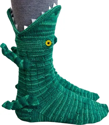 Produktbild von Gestrickte Tier-Socken, lustige Krokodil-Socken, warme Winter-Socken, Uni-Socken mit niedlichen Haifischmotiven, Geschenkidee für Weihnachten, Valentinstag und Muttertag