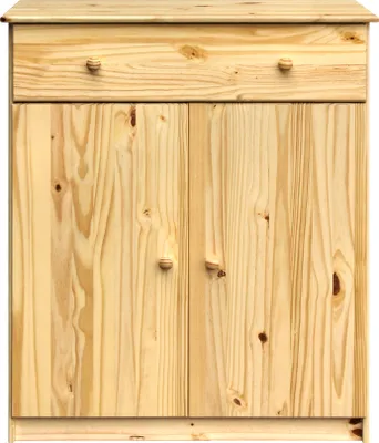 Produktbild von Möbilia Hoch-Kommode | mit 2 Türen, 1 Schublade | Kiefer-Holz | B 91 x T 43 x H 107 cm | 19020059 | natur lackiert | Serie KOMMODE