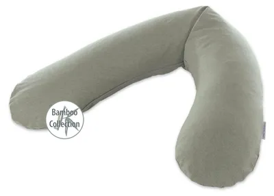 Immagine prodotto di Theraline: il cuscino per l'allattamento originale con fodera in tinta melange verde-grigio (collezione Bamboo)