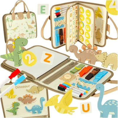 Obrázok produktu pre Montessori manipulačná tabuľa s dinosaurami – senzorická vzdelávacia hračka pre deti