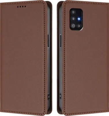 Produktbild von Handyhülle für Samsung Galaxy A51 5G, Kunstleder Klapphülle Stoßfeste Magnetische Hülle mit Ständer Braun