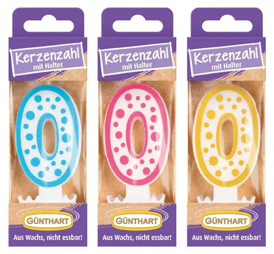Productafbeelding van Günthart kaars, model nr. 0, verjaardagskaars, 1 stuk, in verschillende kleuren gesorteerd
