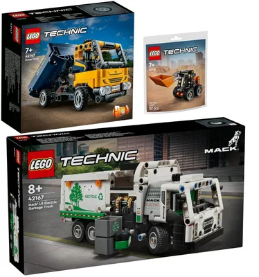 Immagine prodotto di Set Tecnico 42167 Camion dei rifiuti Mack LR, 42147 Autocarro ribaltabile e 30710 Miniescavatore compatto