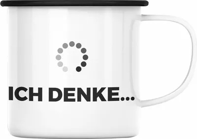 Produktbild von Trendation - Lustige Emaille Tasse mit Spruch Ich Denke Emaille Emaille Tasse mit Spürchen Büro Arbeit Kollege Geschenk (Schwarz)