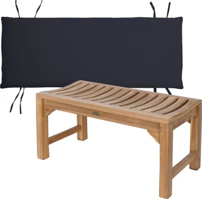 Produktbild von Teakholz Bank Ferrara 90cm Massivholz Wetterfest + Sitzkissen Schwarz