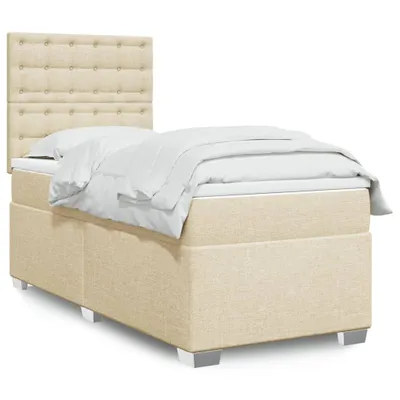 Produktbild von Boxspringbett mit Matratze Creme 80x200 cm Stoff, Klassische Betten 2024 Neu