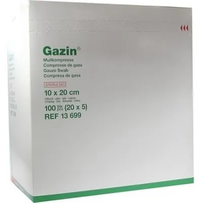 Imagen del producto de Compresas estériles Gazin, 10x20 cm, 8 unidades por paquete, caja de 20 paquetes
