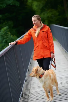 Produktbild von Owney Tuvaq Langjacke Damen Orange XXL wetterfest Hundehalter Wanderjacke atmugsaktiv mit Reflektoren