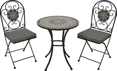 Produktbild von Bistroset Gartenset 3-teilig Eisen + Mosaik grau
