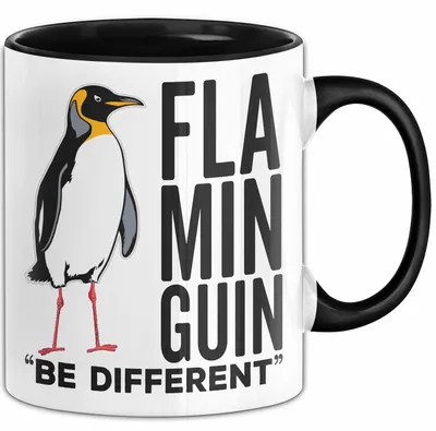 Produktbild von Pinguin Flamingo Tasse Geschenk Lustige Geschenkidee Spruch Flaminguin (Schwarz)