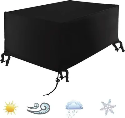 Immagine prodotto di Copertura protettiva per mobili da giardino, impermeabile, in poliestere, telo di copertura, copertura protettiva per tavoli, sedie, salottini, set da giardino, nera, 135 x 135 x 75 cm
