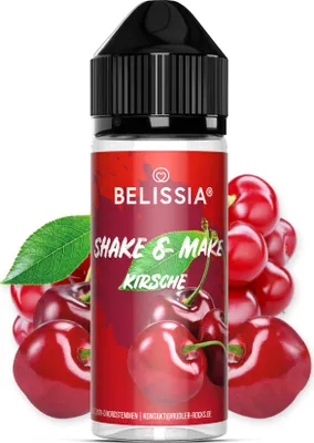 Produktbild von Belissia Shake and Make Kirsche - 10ml hochdosiertes Lebensmittelaroma + 120ml Schüttelflasche - Für Backen, Speisen, Getränke, Shake, DIY & Raumduft