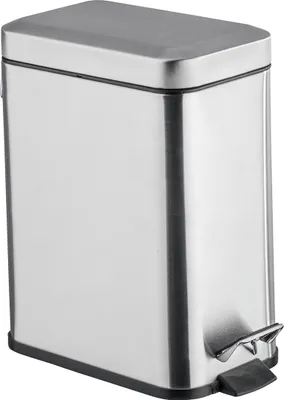 A silver rectangular pedal bin with a black pedal and base.