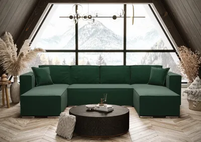 Produktbild von AX LIVING Grün Ecksofa mit Schlaffunktion U-Form Vinoria 327 cm