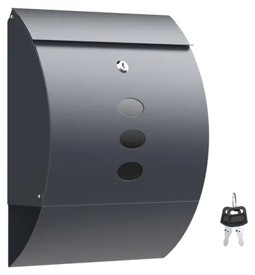 Produktbild von Wiltec Designer Briefkasten V18 Anthrazit 305 x 120 x 400 mm, Wandbriefkasten mit Schloss, Sichtfenstern und Zeitungsrolle, Postkasten aus pulverbeschichtetem Stahl