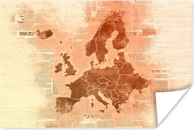 Produktbild von MuchoWow® Poster Karte von Europa - Zeitung - Orange 30x20 cm - Plakate - Print