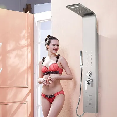 Obrázek produktu pro Sprchový panel - Sprchová souprava - Sprchový panel z nerezové oceli - Sprcha s dešťovou hlavicí - Ruční sprcha - 140 cm