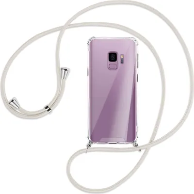 Produktbild von Handykette Backcover-Schutzhülle mit Band (Metall silberfarben) für Samsung Galaxy S9 - broken white