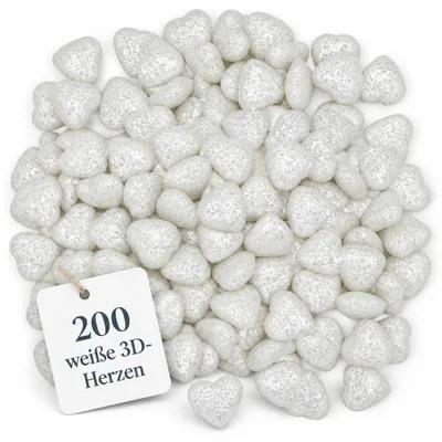 200 Stück 3D-Glitzerherzen, 18 mm, Tischdeko für Feste, weiß
