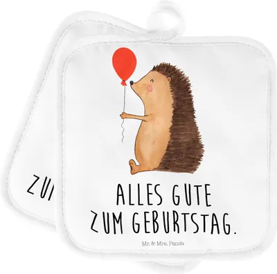 Produktbild von Mr. & Mrs. Panda 2er Set Topflappen  Igel Luftballon - Weiß - Geschenk, Geburtstag, Kochlappen, Ofenlappen, Topfuntersetzer, topfhalter, Glückwunsch, Ballon, Herzlichen