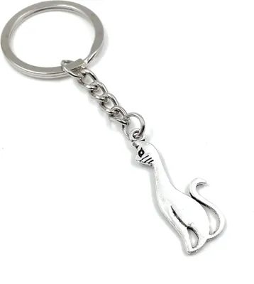 Produktbild von Onwomania Katzen Cat Schlüsselanhänger Metall Glücksbringer in Alu Geschenkbox, ideal zum Verschenken
